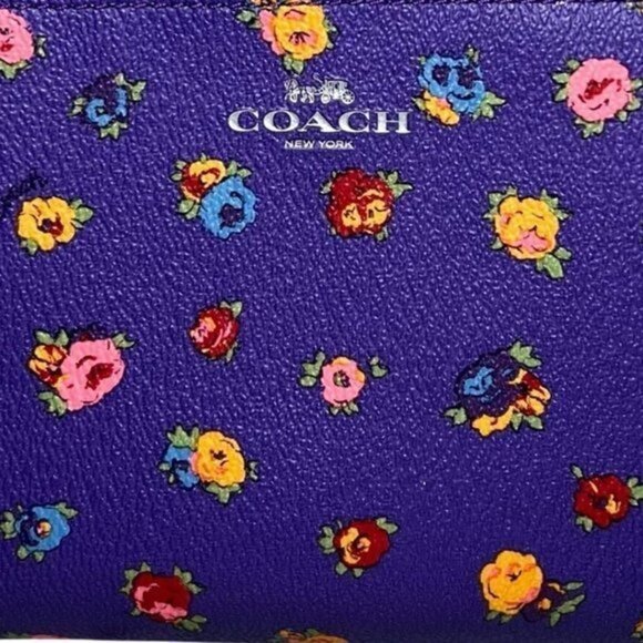AUTHENTIC COACH Corner Zip Wristlet With Mini Vintage Rose Print Sport Purple - Picture 10 of 11